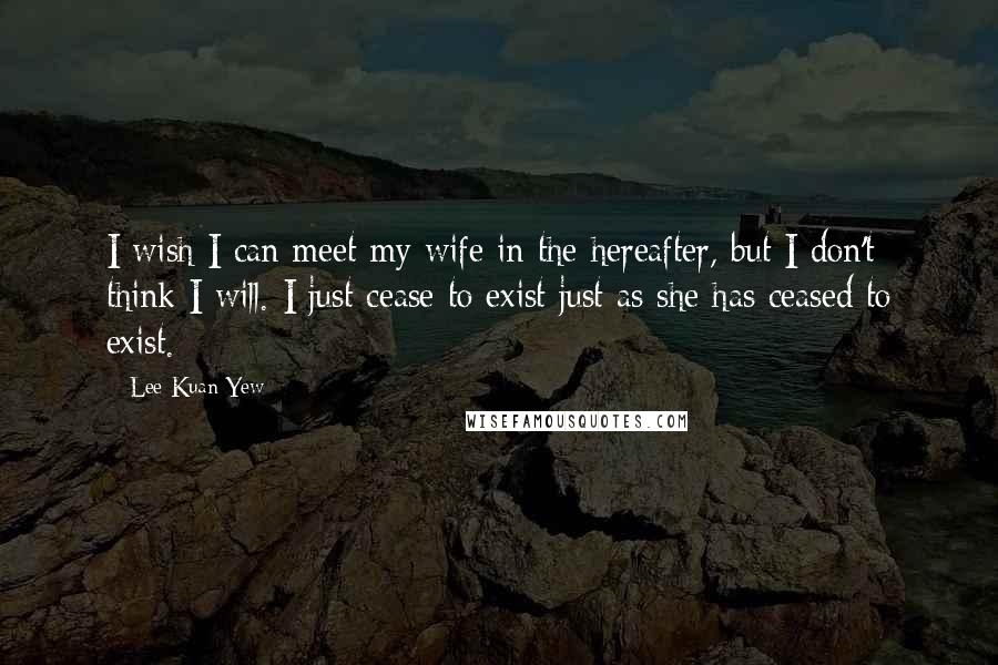 Lee Kuan Yew Quotes: I wish I can meet my wife in the hereafter, but I don't think I will. I just cease to exist just as she has ceased to exist.