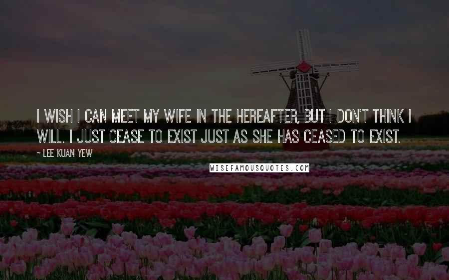 Lee Kuan Yew Quotes: I wish I can meet my wife in the hereafter, but I don't think I will. I just cease to exist just as she has ceased to exist.