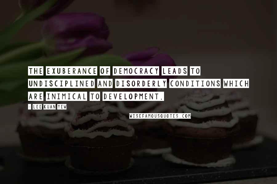 Lee Kuan Yew Quotes: The exuberance of democracy leads to undisciplined and disorderly conditions which are inimical to development.