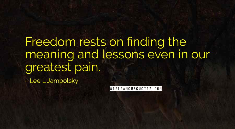 Lee L Jampolsky Quotes: Freedom rests on finding the meaning and lessons even in our greatest pain.