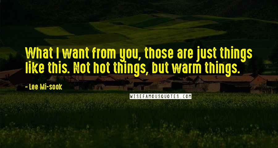 Lee Mi-sook Quotes: What I want from you, those are just things like this. Not hot things, but warm things.