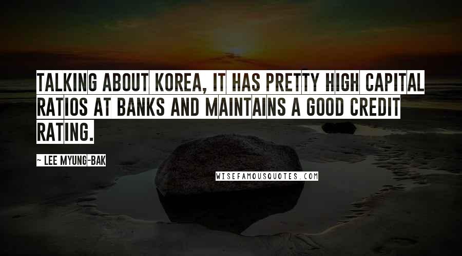 Lee Myung-bak Quotes: Talking about Korea, it has pretty high capital ratios at banks and maintains a good credit rating.