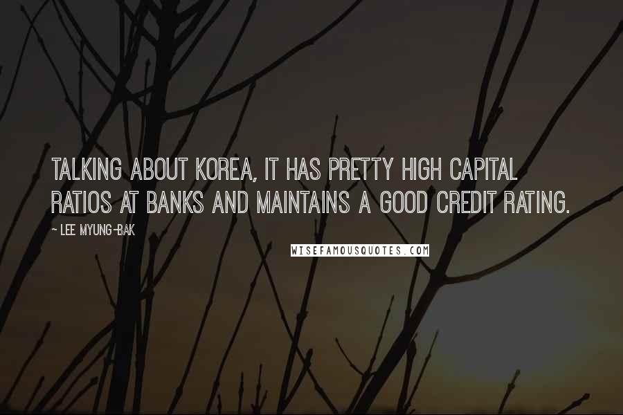 Lee Myung-bak Quotes: Talking about Korea, it has pretty high capital ratios at banks and maintains a good credit rating.