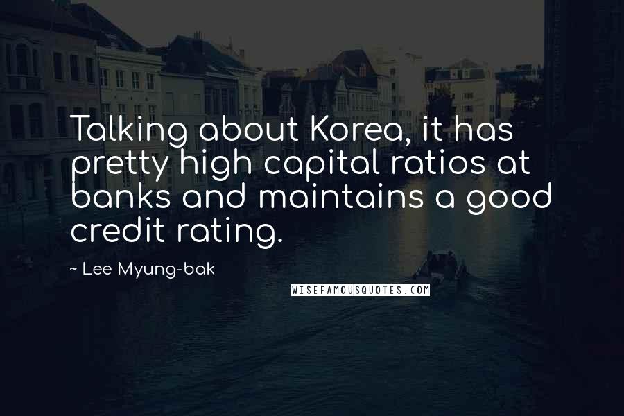 Lee Myung-bak Quotes: Talking about Korea, it has pretty high capital ratios at banks and maintains a good credit rating.