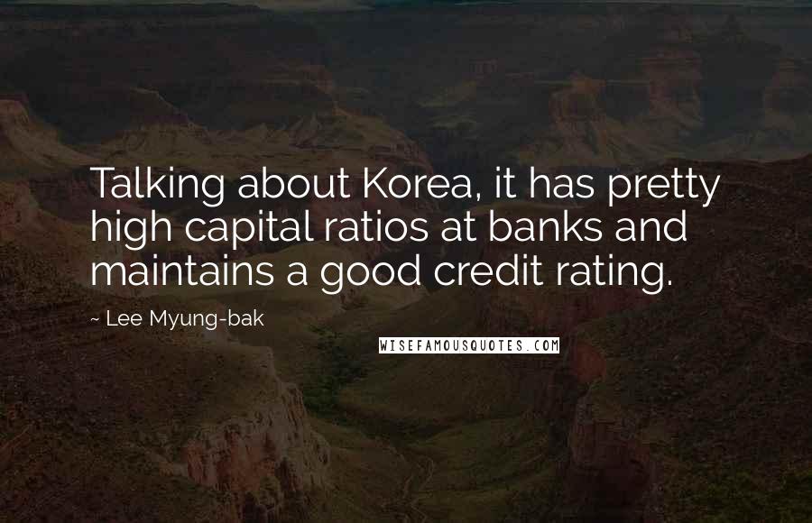 Lee Myung-bak Quotes: Talking about Korea, it has pretty high capital ratios at banks and maintains a good credit rating.