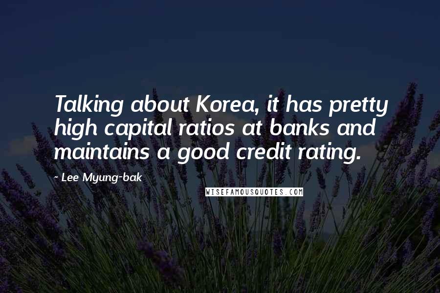 Lee Myung-bak Quotes: Talking about Korea, it has pretty high capital ratios at banks and maintains a good credit rating.