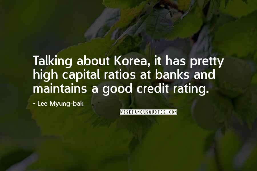 Lee Myung-bak Quotes: Talking about Korea, it has pretty high capital ratios at banks and maintains a good credit rating.