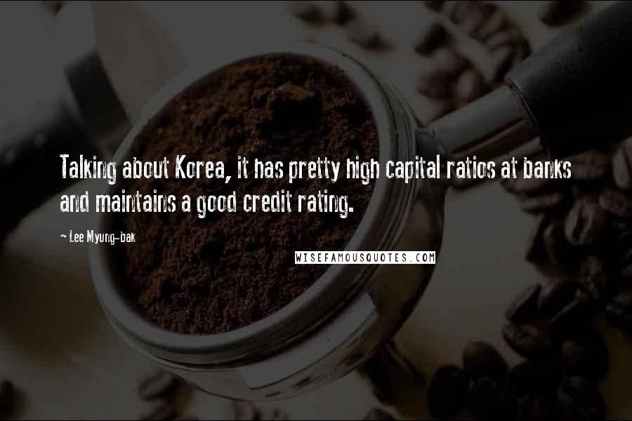 Lee Myung-bak Quotes: Talking about Korea, it has pretty high capital ratios at banks and maintains a good credit rating.