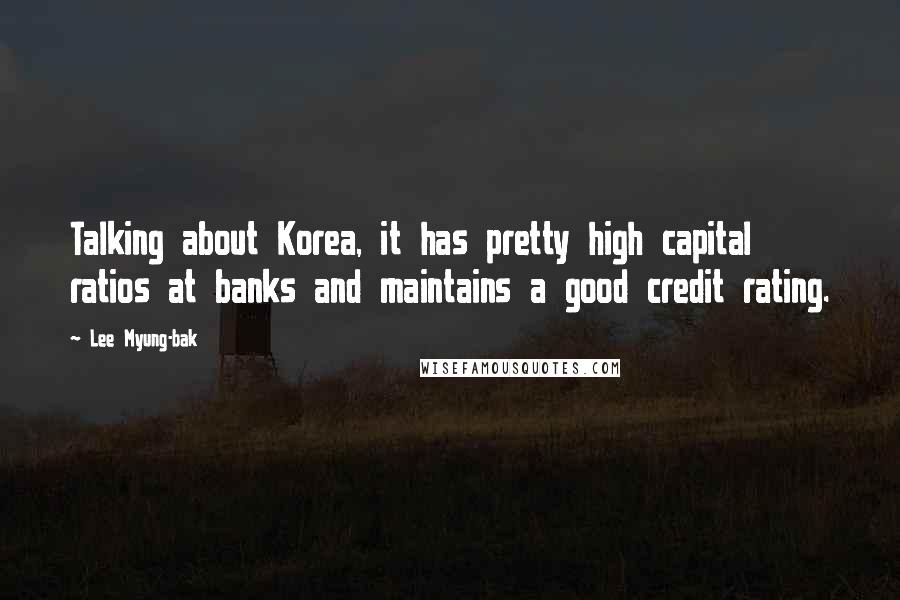 Lee Myung-bak Quotes: Talking about Korea, it has pretty high capital ratios at banks and maintains a good credit rating.