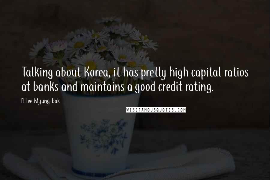 Lee Myung-bak Quotes: Talking about Korea, it has pretty high capital ratios at banks and maintains a good credit rating.