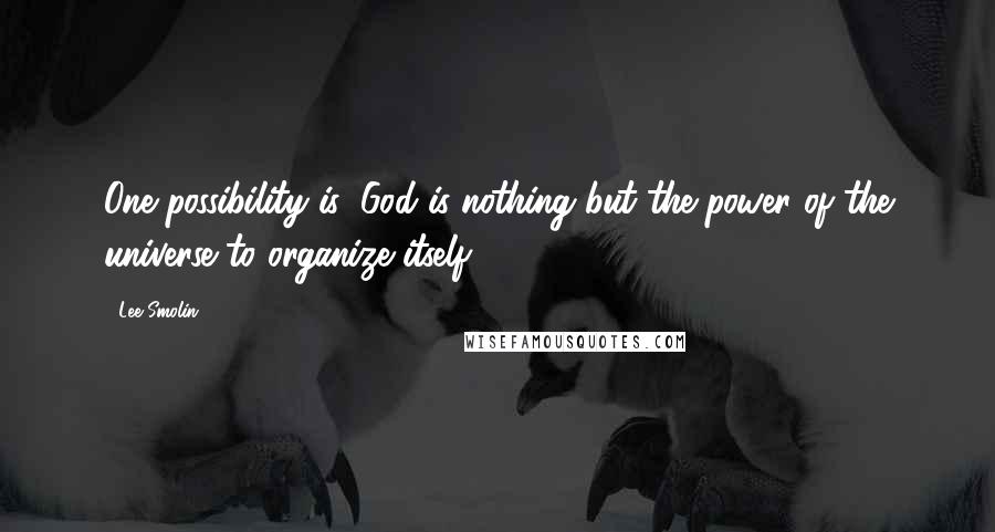 Lee Smolin Quotes: One possibility is: God is nothing but the power of the universe to organize itself.