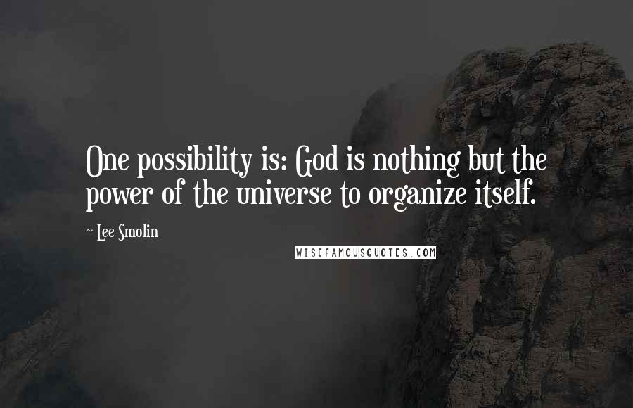 Lee Smolin Quotes: One possibility is: God is nothing but the power of the universe to organize itself.