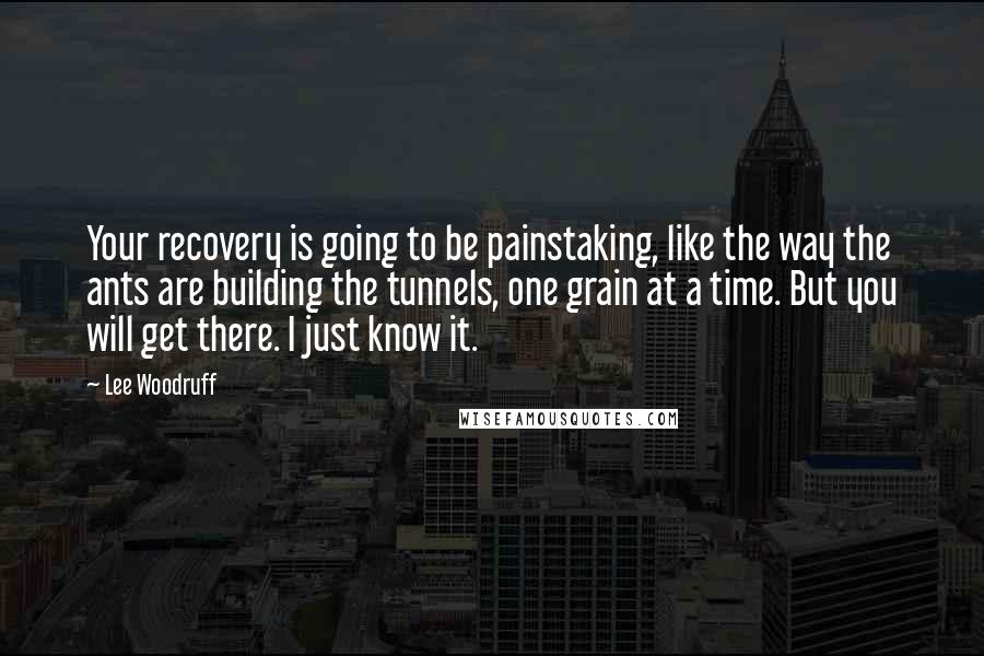 Lee Woodruff Quotes: Your recovery is going to be painstaking, like the way the ants are building the tunnels, one grain at a time. But you will get there. I just know it.