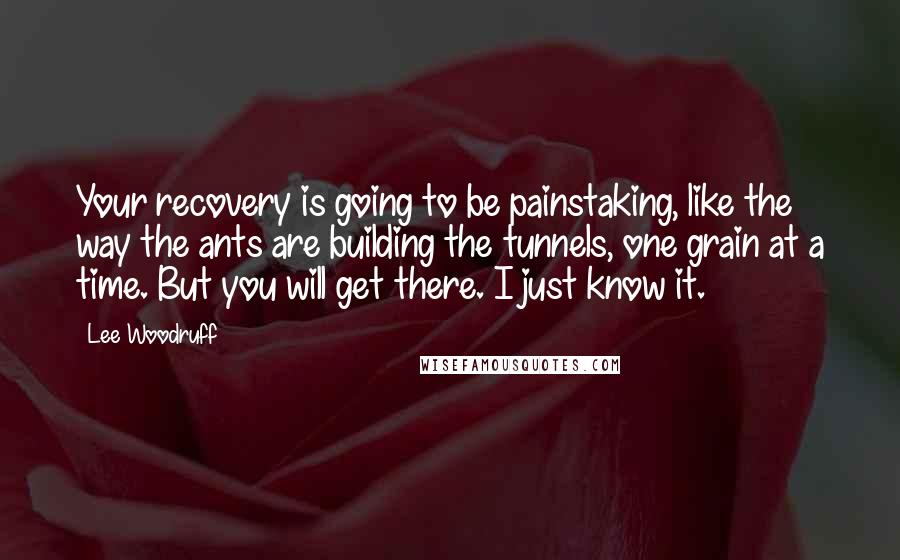 Lee Woodruff Quotes: Your recovery is going to be painstaking, like the way the ants are building the tunnels, one grain at a time. But you will get there. I just know it.