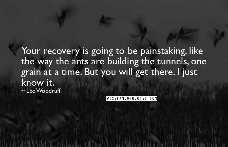 Lee Woodruff Quotes: Your recovery is going to be painstaking, like the way the ants are building the tunnels, one grain at a time. But you will get there. I just know it.