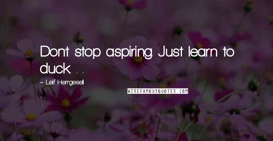 Leif Herrgesell Quotes: Don't stop aspiring. Just learn to duck. . .