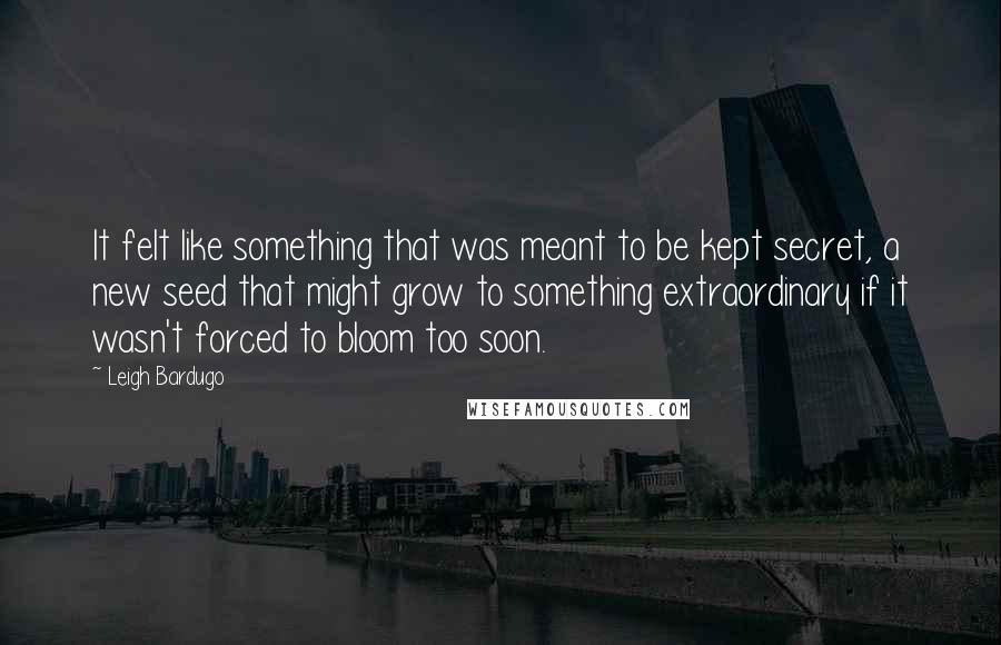 Leigh Bardugo Quotes: It felt like something that was meant to be kept secret, a new seed that might grow to something extraordinary if it wasn't forced to bloom too soon.