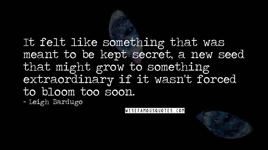 Leigh Bardugo Quotes: It felt like something that was meant to be kept secret, a new seed that might grow to something extraordinary if it wasn't forced to bloom too soon.
