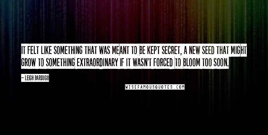 Leigh Bardugo Quotes: It felt like something that was meant to be kept secret, a new seed that might grow to something extraordinary if it wasn't forced to bloom too soon.