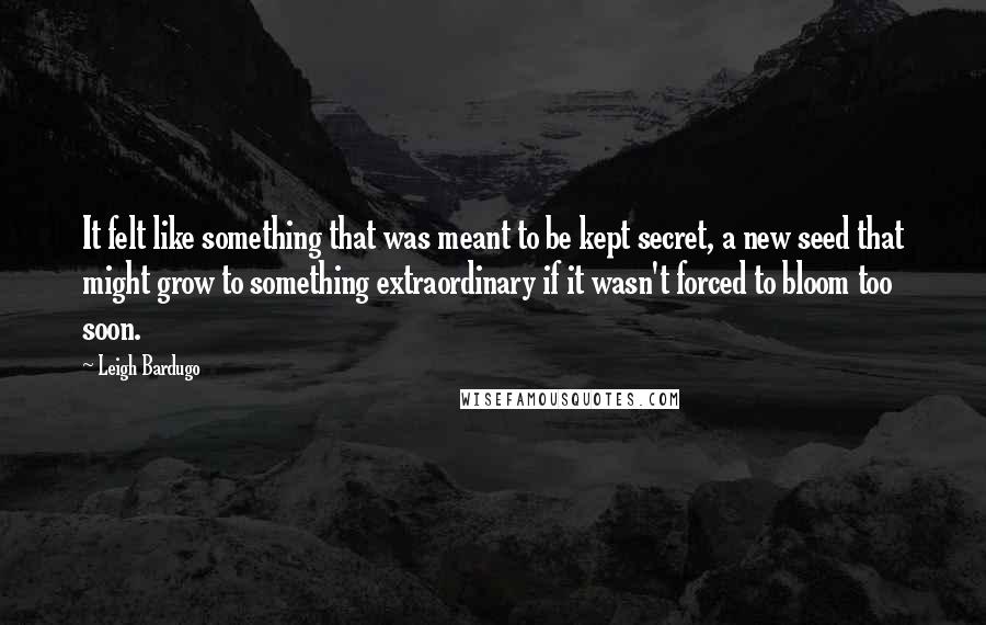 Leigh Bardugo Quotes: It felt like something that was meant to be kept secret, a new seed that might grow to something extraordinary if it wasn't forced to bloom too soon.