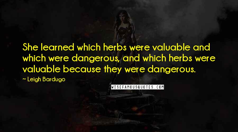 Leigh Bardugo Quotes: She learned which herbs were valuable and which were dangerous, and which herbs were valuable because they were dangerous.