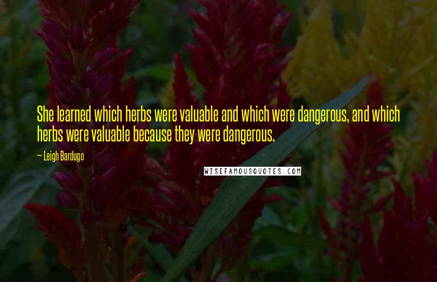 Leigh Bardugo Quotes: She learned which herbs were valuable and which were dangerous, and which herbs were valuable because they were dangerous.