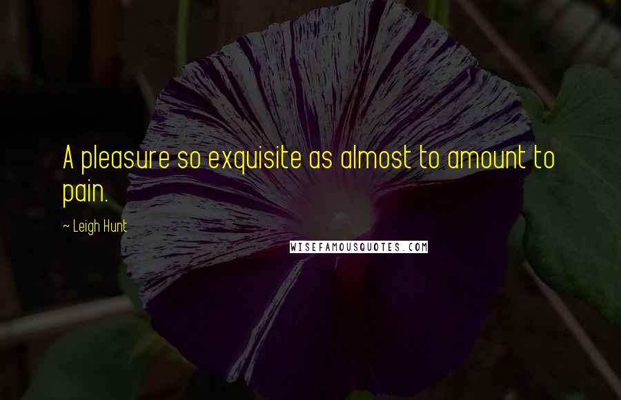 Leigh Hunt Quotes: A pleasure so exquisite as almost to amount to pain.