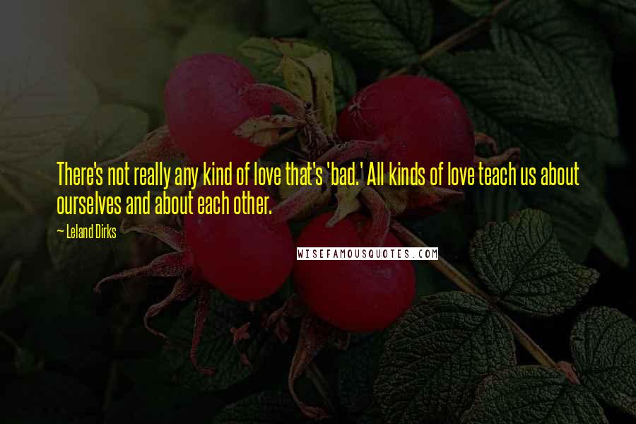 Leland Dirks Quotes: There's not really any kind of love that's 'bad.' All kinds of love teach us about ourselves and about each other.