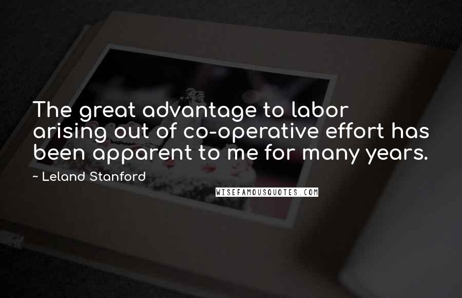 Leland Stanford Quotes: The great advantage to labor arising out of co-operative effort has been apparent to me for many years.
