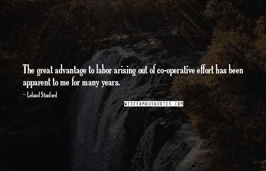 Leland Stanford Quotes: The great advantage to labor arising out of co-operative effort has been apparent to me for many years.