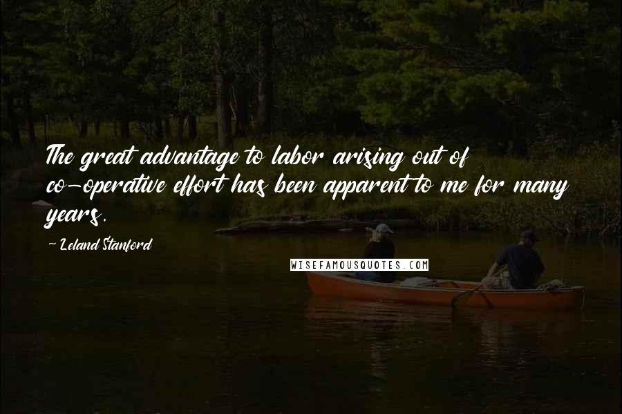 Leland Stanford Quotes: The great advantage to labor arising out of co-operative effort has been apparent to me for many years.