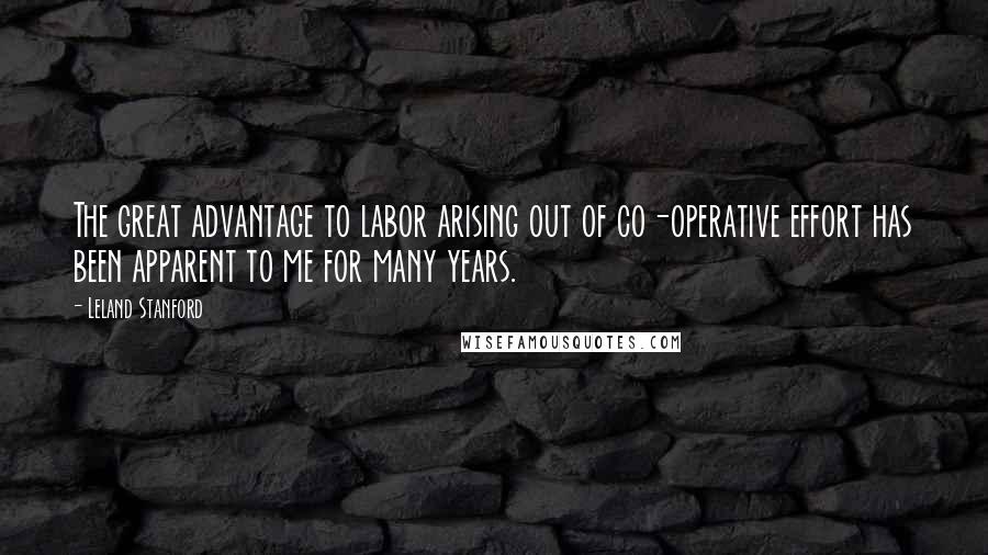 Leland Stanford Quotes: The great advantage to labor arising out of co-operative effort has been apparent to me for many years.