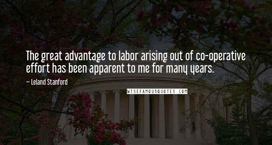 Leland Stanford Quotes: The great advantage to labor arising out of co-operative effort has been apparent to me for many years.