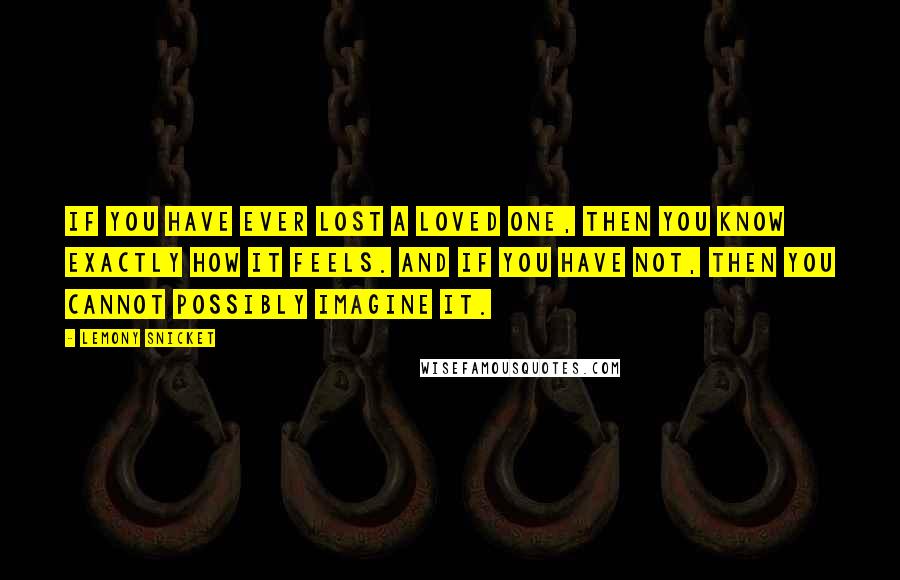 Lemony Snicket Quotes: If you have ever lost a loved one, then you know exactly how it feels. And if you have not, then you cannot possibly imagine it.