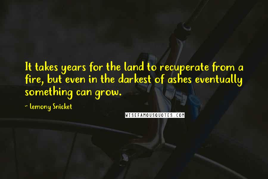 Lemony Snicket Quotes: It takes years for the land to recuperate from a fire, but even in the darkest of ashes eventually something can grow.