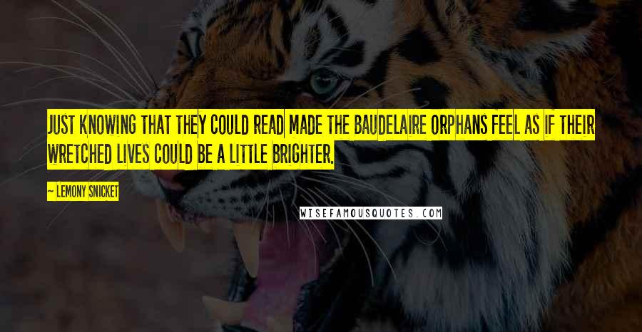 Lemony Snicket Quotes: Just knowing that they could read made the Baudelaire orphans feel as if their wretched lives could be a little brighter.