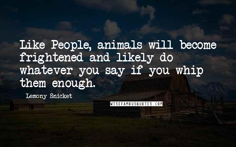 Lemony Snicket Quotes: Like People, animals will become frightened and likely do whatever you say if you whip them enough.