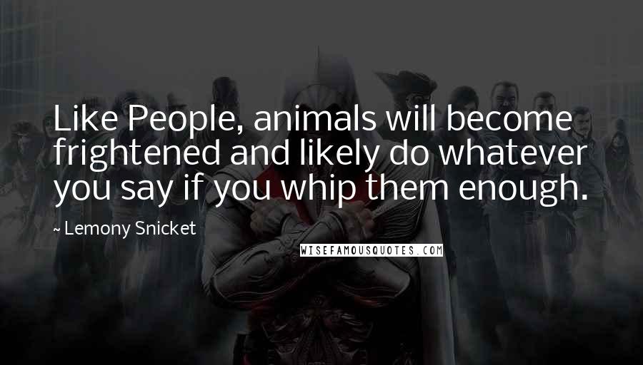 Lemony Snicket Quotes: Like People, animals will become frightened and likely do whatever you say if you whip them enough.
