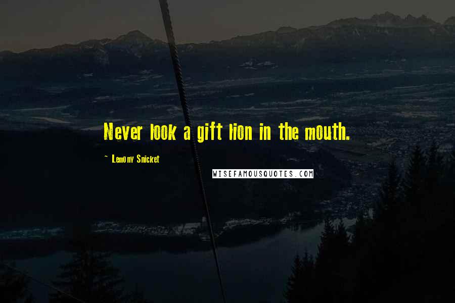 Lemony Snicket Quotes: Never look a gift lion in the mouth.