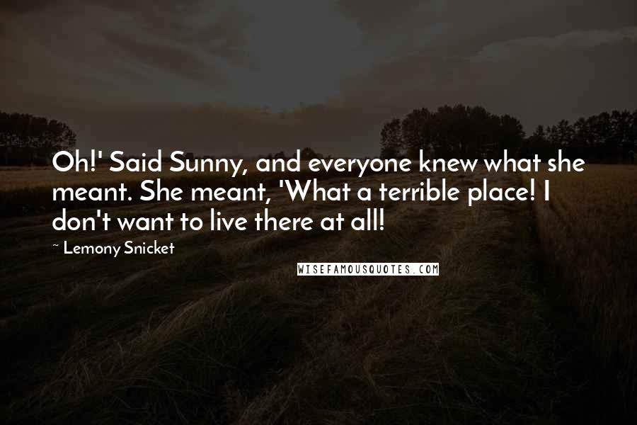 Lemony Snicket Quotes: Oh!' Said Sunny, and everyone knew what she meant. She meant, 'What a terrible place! I don't want to live there at all!