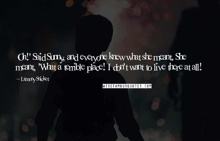 Lemony Snicket Quotes: Oh!' Said Sunny, and everyone knew what she meant. She meant, 'What a terrible place! I don't want to live there at all!