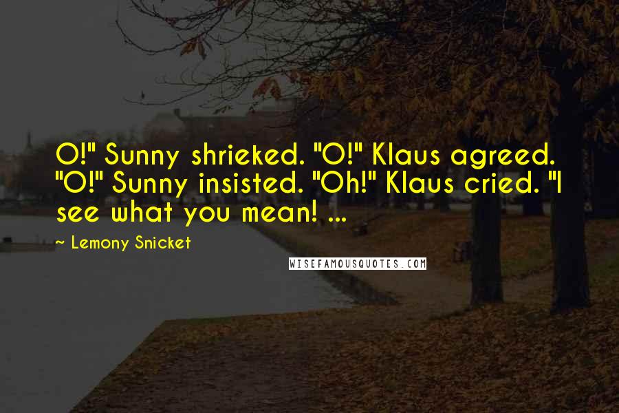 Lemony Snicket Quotes: O!" Sunny shrieked. "O!" Klaus agreed. "O!" Sunny insisted. "Oh!" Klaus cried. "I see what you mean! ...