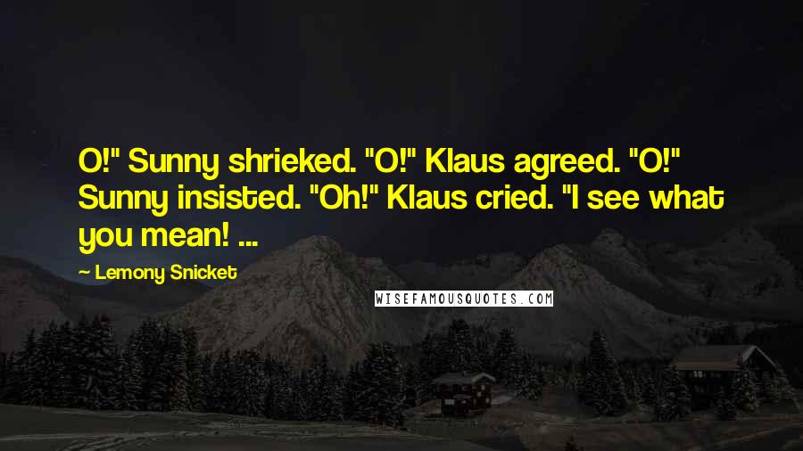 Lemony Snicket Quotes: O!" Sunny shrieked. "O!" Klaus agreed. "O!" Sunny insisted. "Oh!" Klaus cried. "I see what you mean! ...