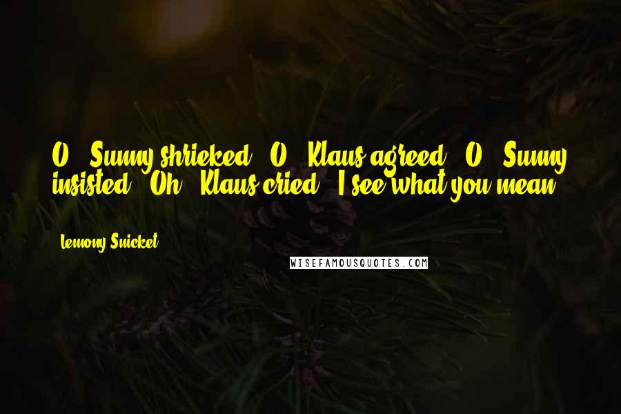 Lemony Snicket Quotes: O!" Sunny shrieked. "O!" Klaus agreed. "O!" Sunny insisted. "Oh!" Klaus cried. "I see what you mean! ...