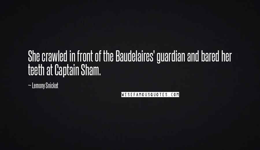 Lemony Snicket Quotes: She crawled in front of the Baudelaires' guardian and bared her teeth at Captain Sham.