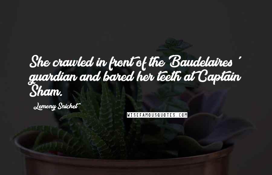 Lemony Snicket Quotes: She crawled in front of the Baudelaires' guardian and bared her teeth at Captain Sham.