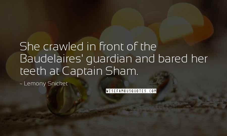 Lemony Snicket Quotes: She crawled in front of the Baudelaires' guardian and bared her teeth at Captain Sham.