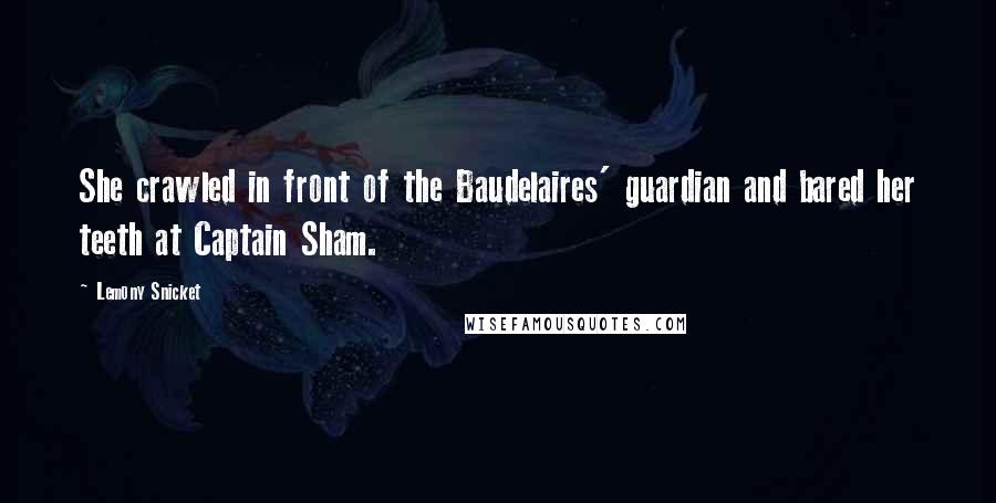 Lemony Snicket Quotes: She crawled in front of the Baudelaires' guardian and bared her teeth at Captain Sham.