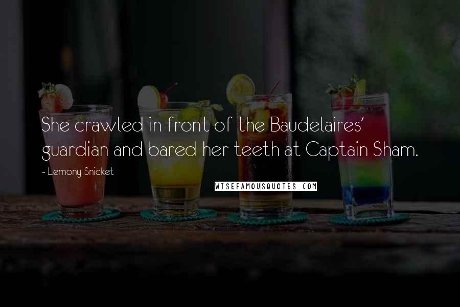 Lemony Snicket Quotes: She crawled in front of the Baudelaires' guardian and bared her teeth at Captain Sham.
