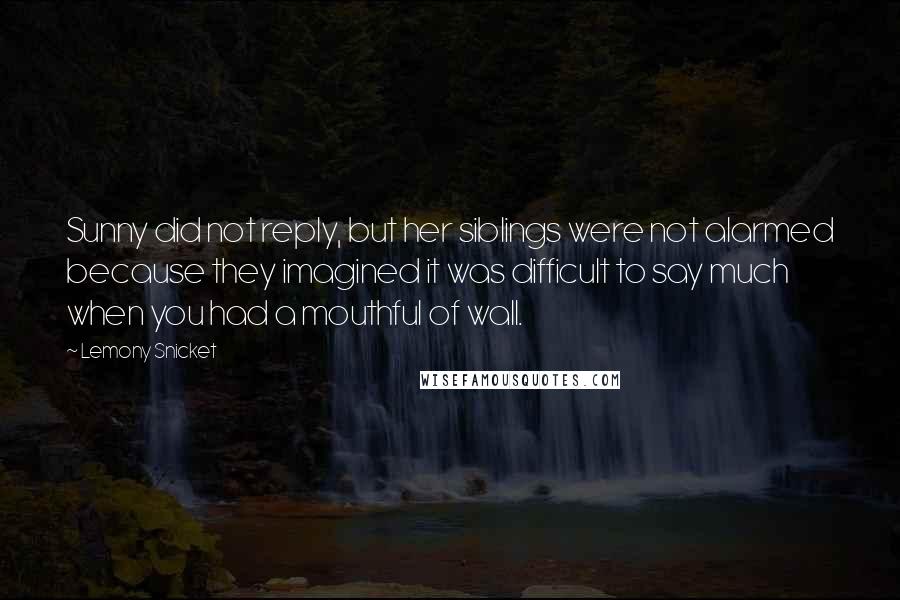 Lemony Snicket Quotes: Sunny did not reply, but her siblings were not alarmed because they imagined it was difficult to say much when you had a mouthful of wall.